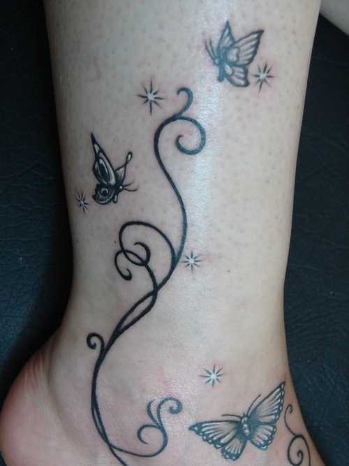 Tribal And Butterflies On Ankle Tattoo Pictures Collection